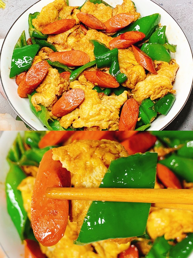 ?简单快手家常菜！青椒火腿炒鸡蛋