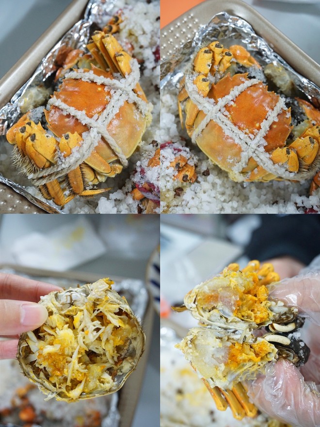 只需两种调味料零难度盐焗大闸蟹烤箱版