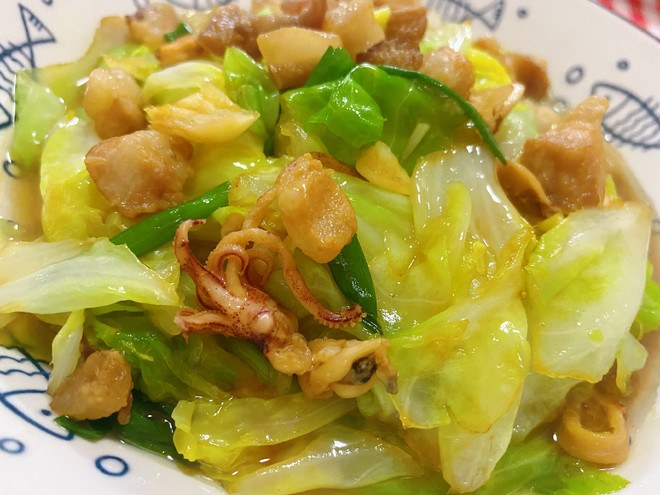 鱿鱼干炒高丽菜
