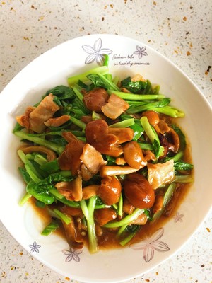 肉炒小白菜滑子蘑