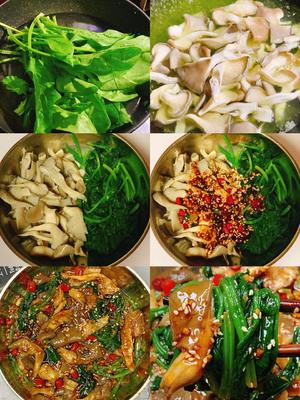 减脂餐！香辣过瘾超好吃的菠菜拌平菇