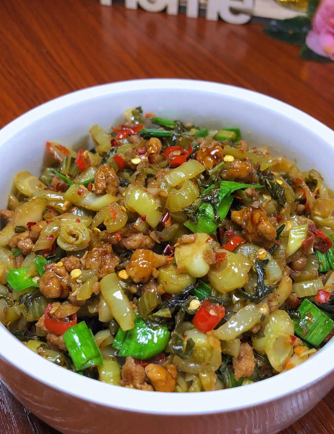 上海青酸菜炒肉末太费米饭了｜做法简单