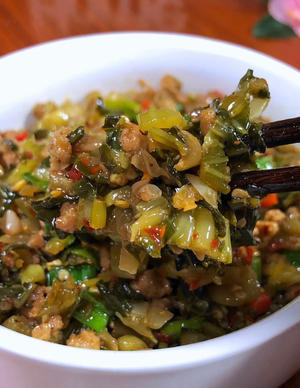 上海青酸菜炒肉末太费米饭了｜做法简单