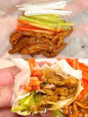 京酱肉丝附饺子皮卷饼