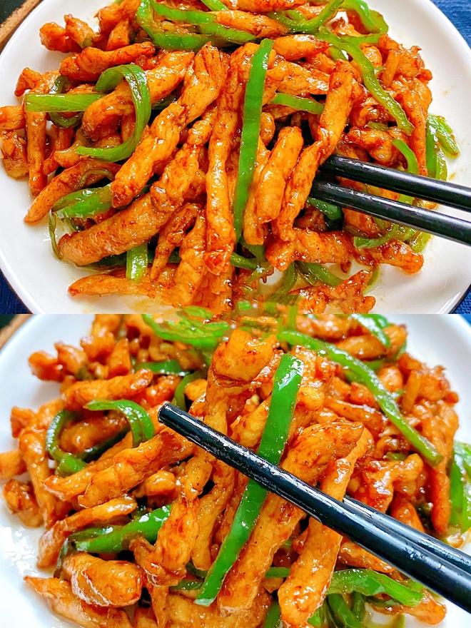 巨好吃的青椒炒鸡胸肉丝，超下饭