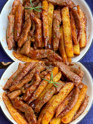 香到爆❗️嫩滑好吃的牛排土豆煎锅，超解馋～
