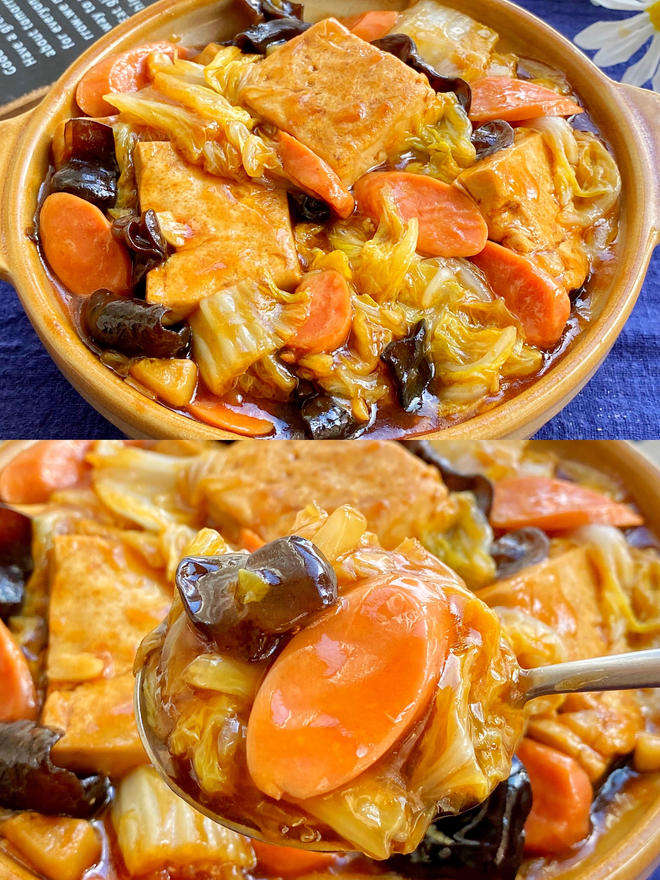 酱香美味!好吃到光盘的火腿白菜豆腐煲~
