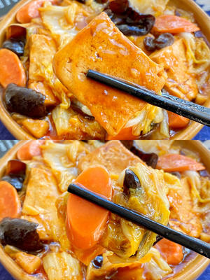 酱香美味!好吃到光盘的火腿白菜豆腐煲~