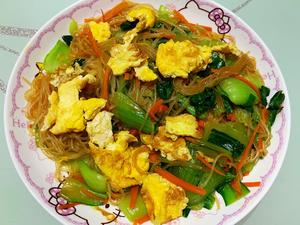 油菜粉丝炒鸡蛋